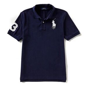 Bundle: 2 Ralph Lauren Boys Sz 7 Polos; White, Navy Big Pony